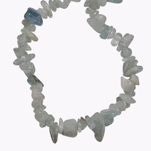 Boho Light Blue White Aquamarine Chip Nugget Beaded Necklace Beach Core Jewelry - Picture 3 of 5